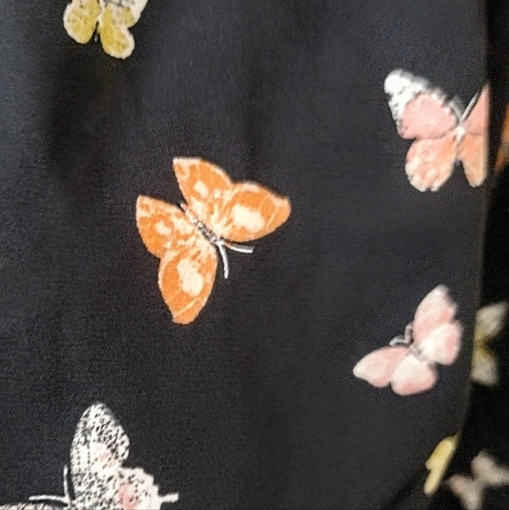 SO Black Top with Colorful Butterfly Print Blouse Size Small - Picture 3 of 6